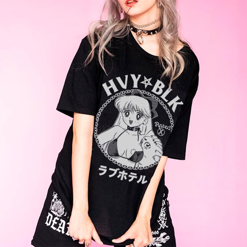 2K Animecore Girl HVY BLK Dark Fashion T-Shirt E-Kids 2K Animecore Girl HVY BLK Dark Fashion T-Shirt E-Kids