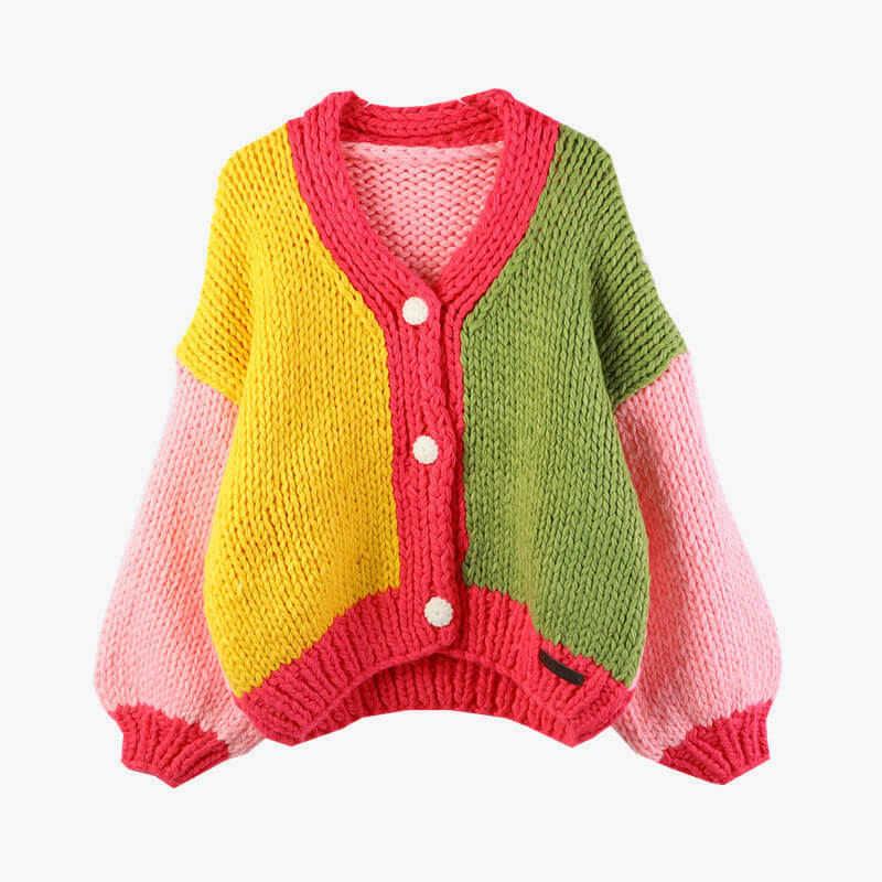 70s Aesthetic Crochet Cardigan Candy Color 70s Aesthetic Crochet Cardigan Candy Color