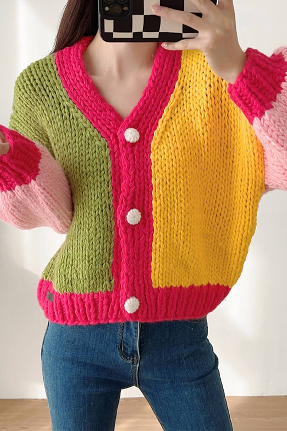 70s Aesthetic Crochet Cardigan Candy Color 70s Aesthetic Crochet Cardigan Candy Color