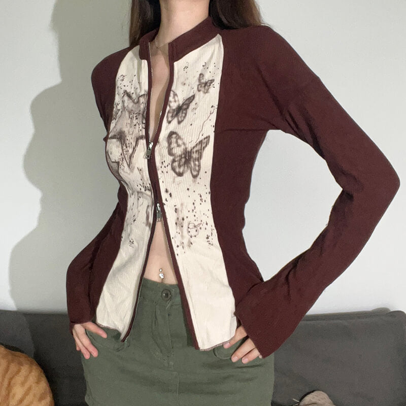 90s Aesthetic Brown Cardigan Butterflies 90s Aesthetic Brown Cardigan Butterflies