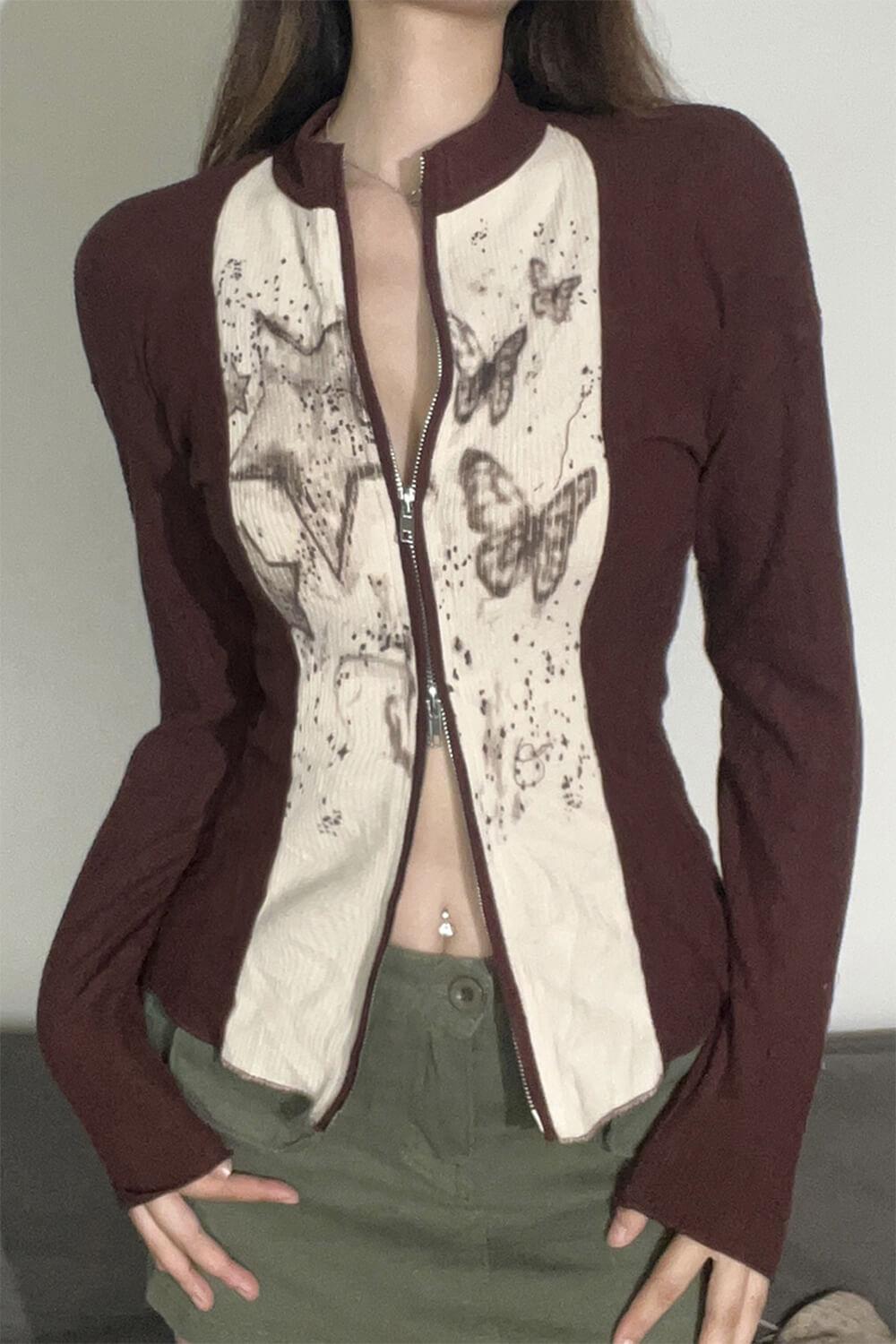 90s Aesthetic Brown Cardigan Butterflies 90s Aesthetic Brown Cardigan Butterflies