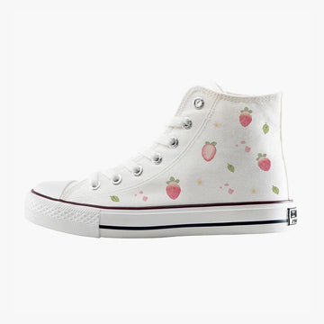 Japanese Custom Strawberry White Canvas Shoes