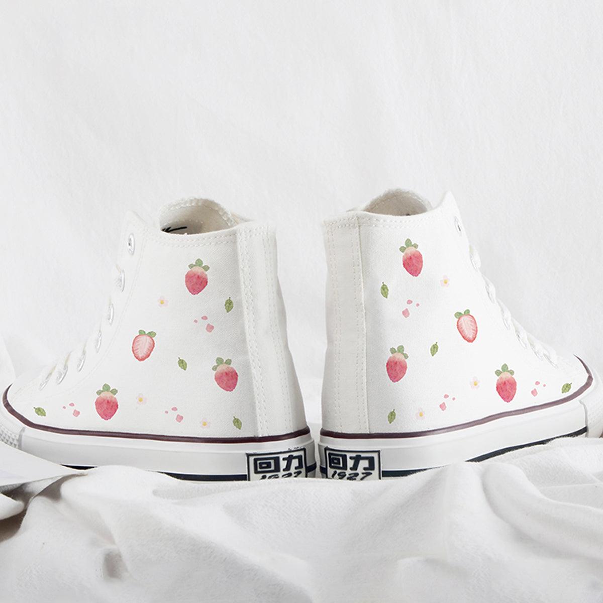 Japanese Custom Strawberry White Canvas Shoes - Aesthetic Clothes Shop Japanese Custom Strawberry White Canvas Shoes - Aesthetic Clothes Shop