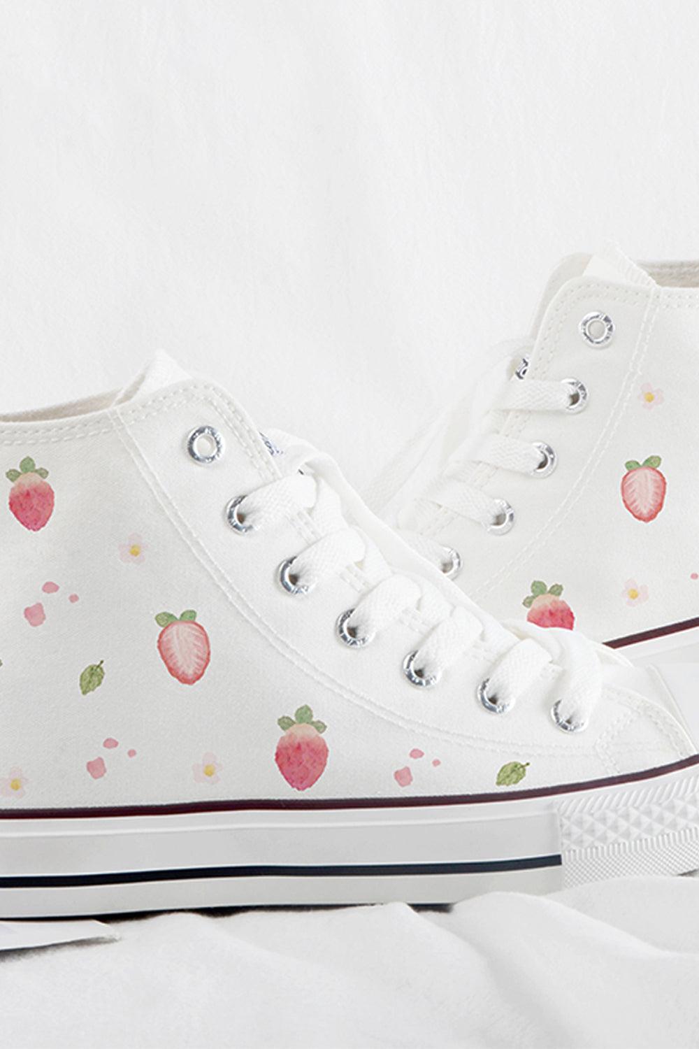 Japanese Custom Strawberry White Canvas Shoes - Aesthetic Clothes Shop Japanese Custom Strawberry White Canvas Shoes - Aesthetic Clothes Shop
