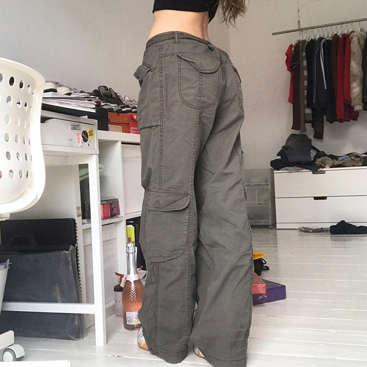 Alt Girl Multi Pocket Gray Wide Pants - Aesthetic Clothes Shop