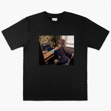 Anime Girl Dullcore Interior Laptop and Tea T-Shirt Anime Girl Dullcore Interior Laptop and Tea T-Shirt
