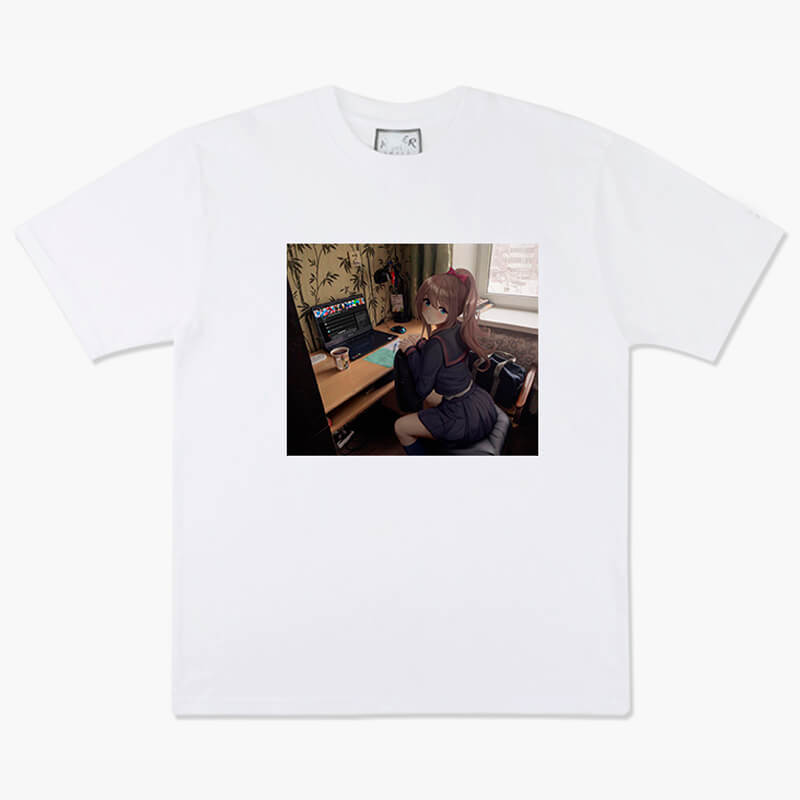 Anime Girl Dullcore Interior Laptop and Tea T-Shirt Anime Girl Dullcore Interior Laptop and Tea T-Shirt