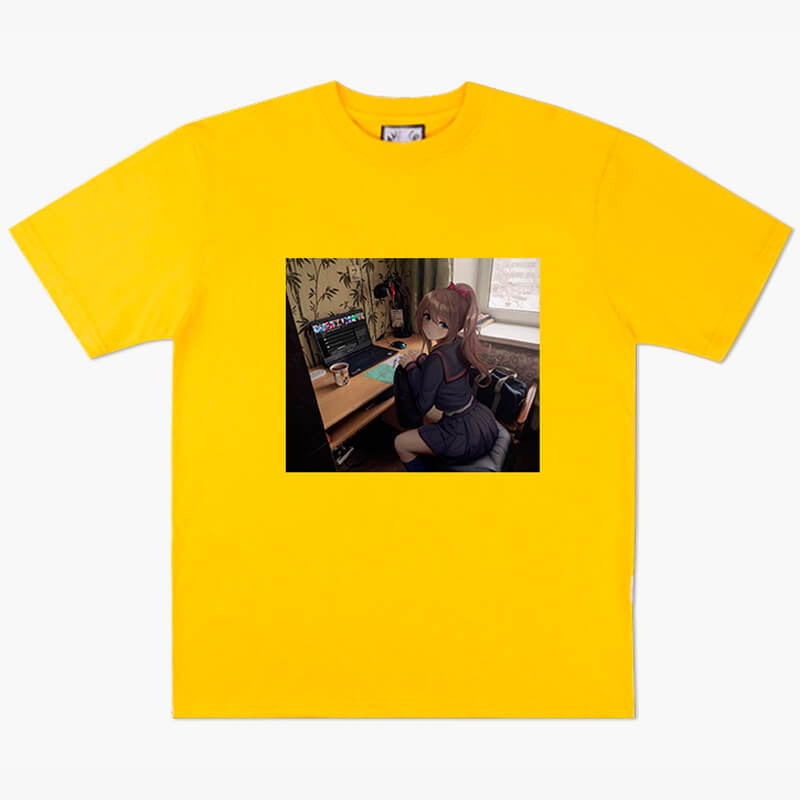Anime Girl Dullcore Interior Laptop and Tea T-Shirt Anime Girl Dullcore Interior Laptop and Tea T-Shirt