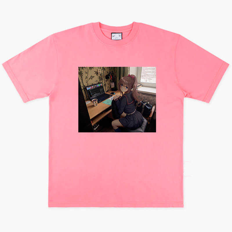 Anime Girl Dullcore Interior Laptop and Tea T-Shirt Anime Girl Dullcore Interior Laptop and Tea T-Shirt