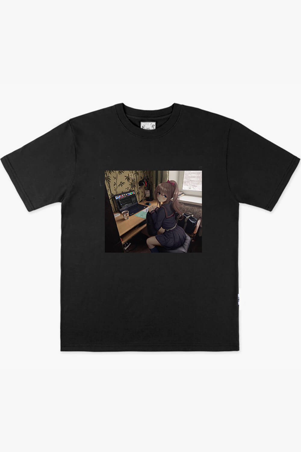Anime Girl Dullcore Interior Laptop and Tea T-Shirt Anime Girl Dullcore Interior Laptop and Tea T-Shirt
