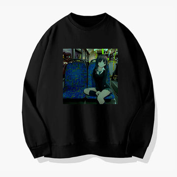 Anime GIrl in a Bus Dullcore Aesthetic Sweatshirt Anime GIrl in a Bus Dullcore Aesthetic Sweatshirt