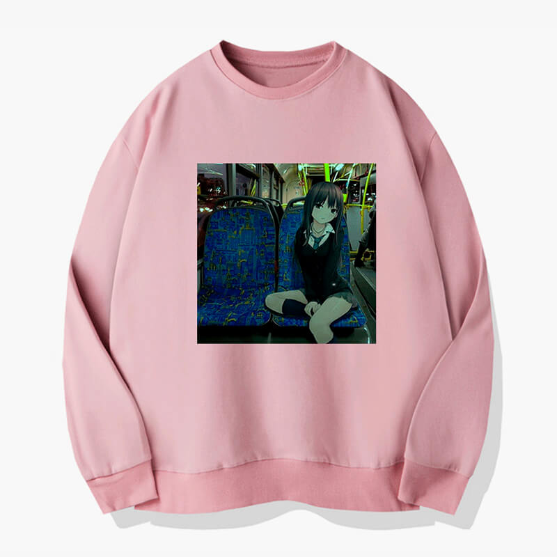 Anime GIrl in a Bus Dullcore Aesthetic Sweatshirt Anime GIrl in a Bus Dullcore Aesthetic Sweatshirt