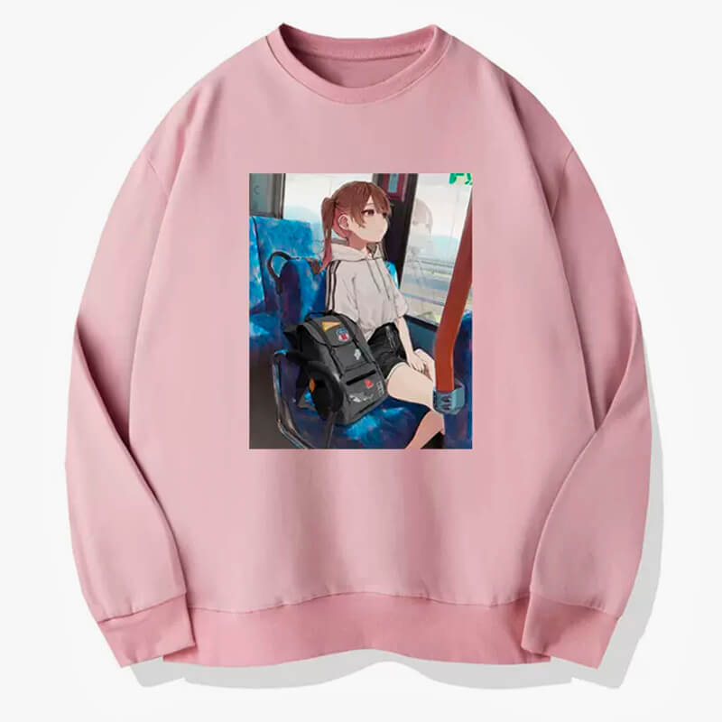 Anime Girl IRL Traveling on a Bus Sweatshirt Anime Girl IRL Traveling on a Bus Sweatshirt