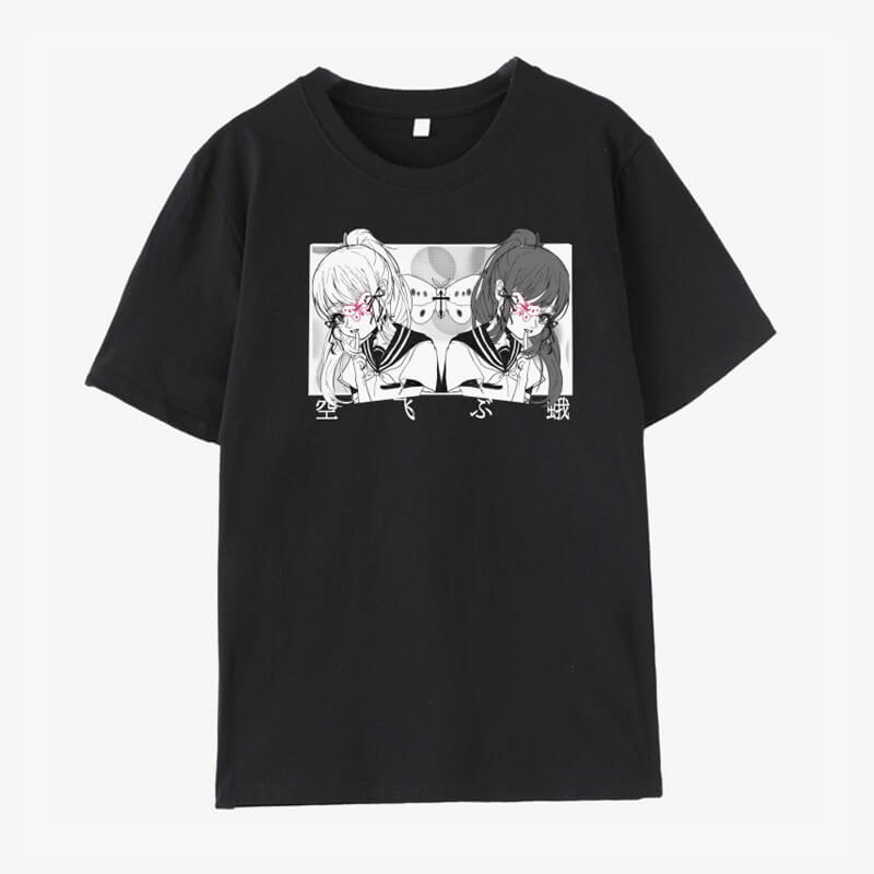 Anime School Girls T-Shirt Moth Aesthetic Anime School Girls T-Shirt Moth Aesthetic