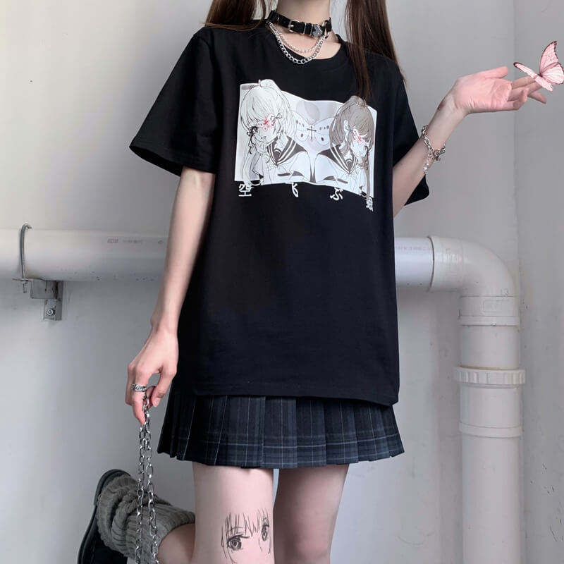 Anime School Girls T-Shirt Moth Aesthetic Anime School Girls T-Shirt Moth Aesthetic