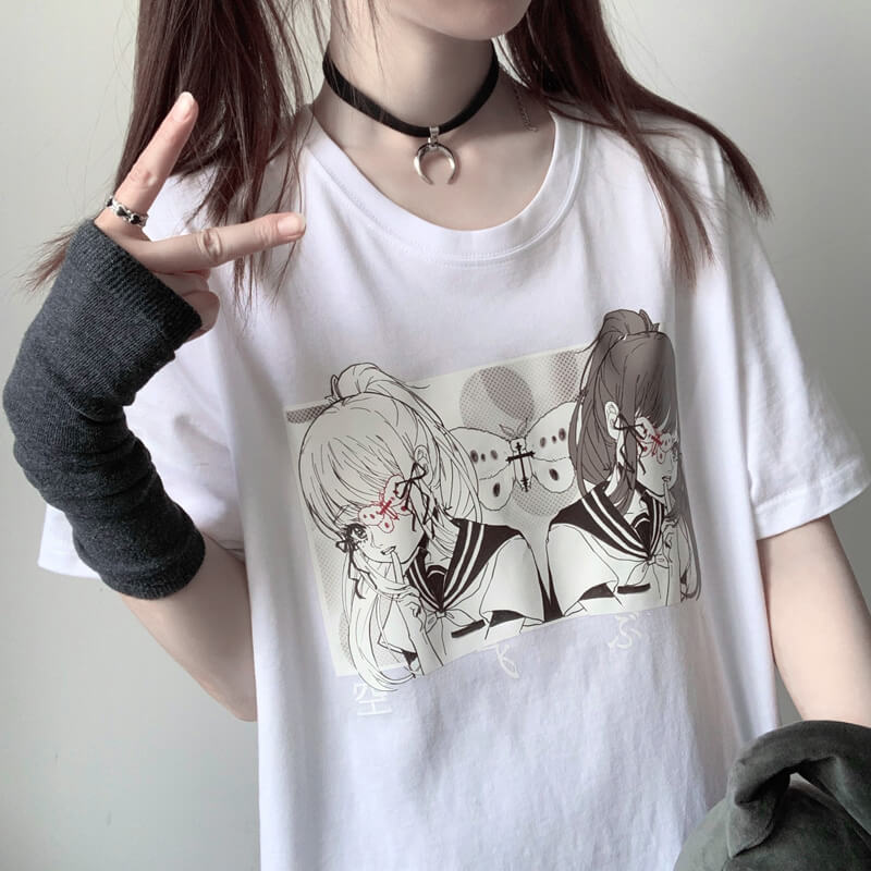 Anime School Girls T-Shirt Moth Aesthetic Anime School Girls T-Shirt Moth Aesthetic