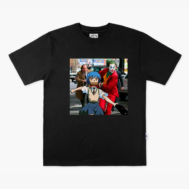 Animecore Rei Ayanami and Joker Clown Running T-Shirt Animecore Rei Ayanami and Joker Clown Running T-Shirt