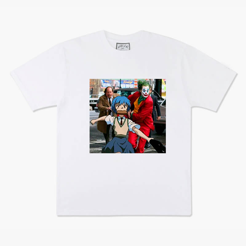 Animecore Rei Ayanami and Joker Clown Running T-Shirt Animecore Rei Ayanami and Joker Clown Running T-Shirt