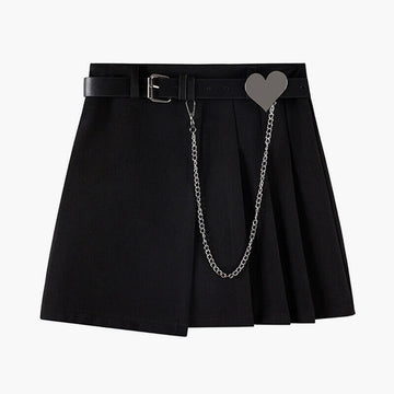 Asymmetrical Heart Chain Black Skirt