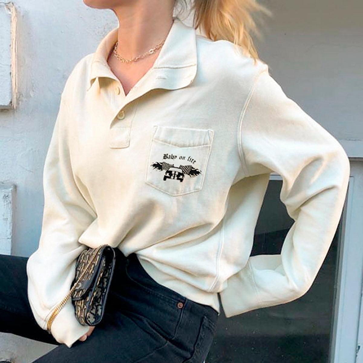 Baby on Fire Long Sleeve Polo Shirt - Aesthetic Clothes Shop Baby on Fire Long Sleeve Polo Shirt - Aesthetic Clothes Shop