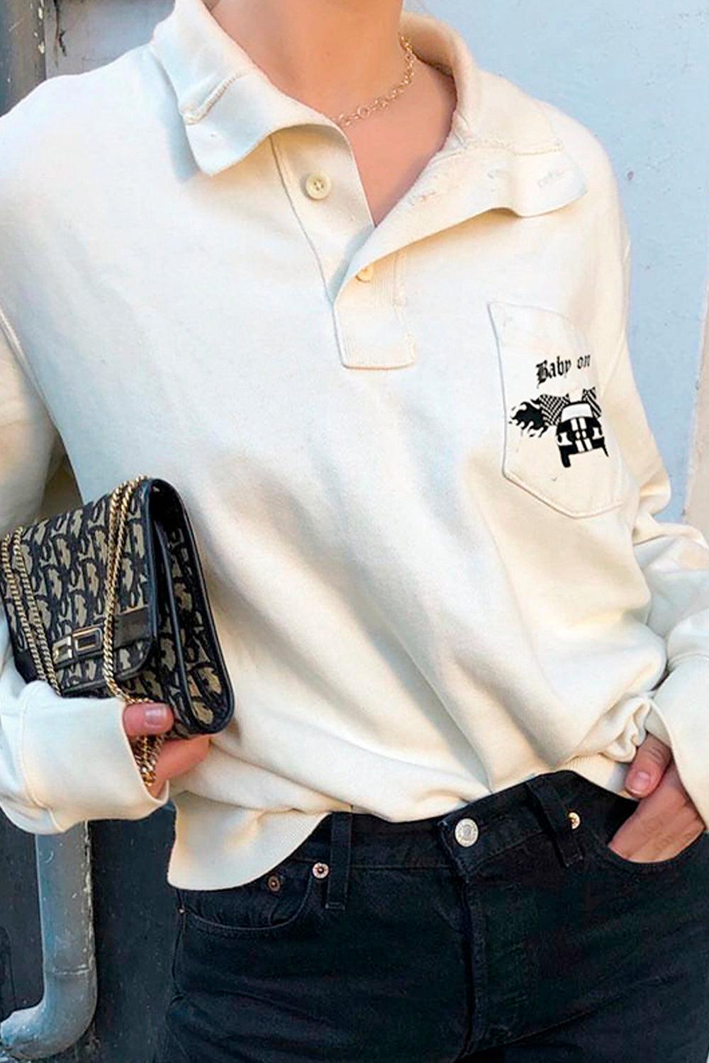 Baby on Fire Long Sleeve Polo Shirt - Aesthetic Clothes Shop Baby on Fire Long Sleeve Polo Shirt - Aesthetic Clothes Shop