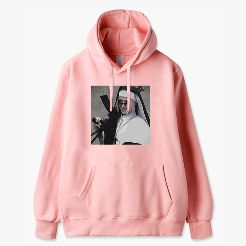 Bad Girl Aesthetic Hoodie Nun with AK 47 Rifle