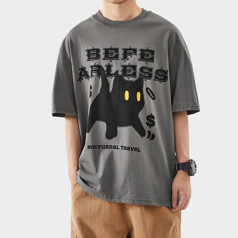 Be Fearless Black Cat Streetwear T-Shirt Be Fearless Black Cat Streetwear T-Shirt