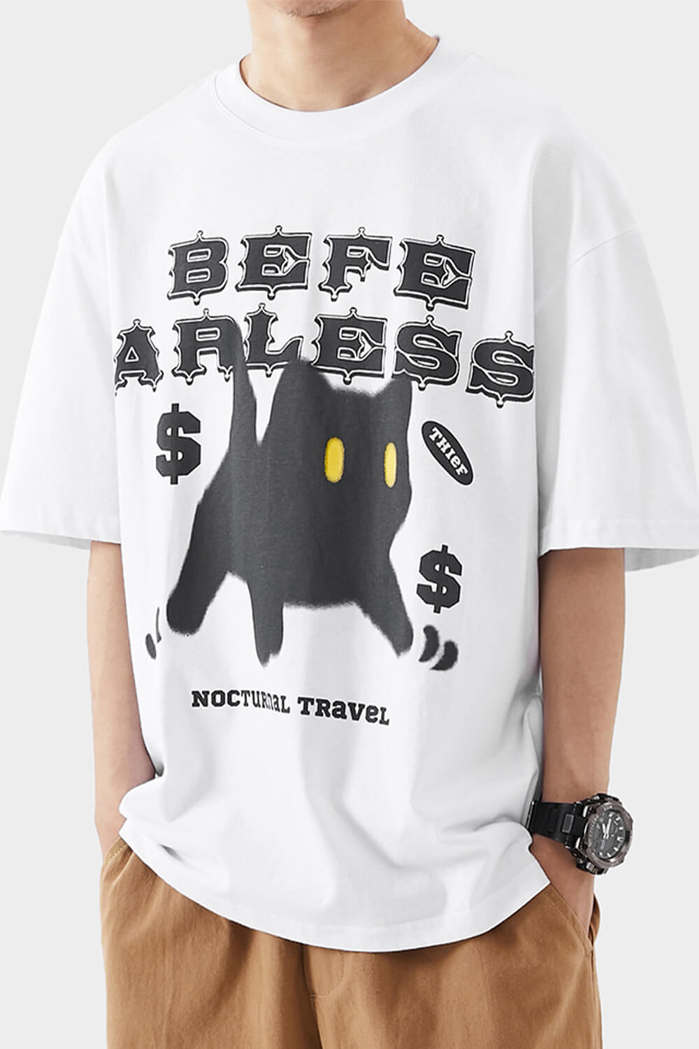 Be Fearless Black Cat Streetwear T-Shirt Be Fearless Black Cat Streetwear T-Shirt