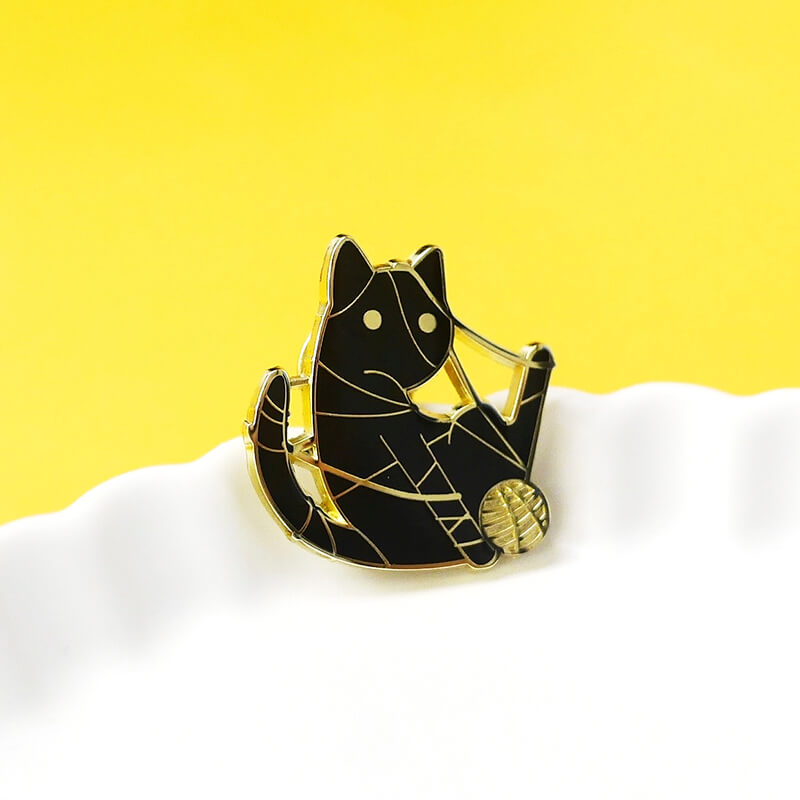 Black Cat Tangled in a Ball of Thread Enamel Pin