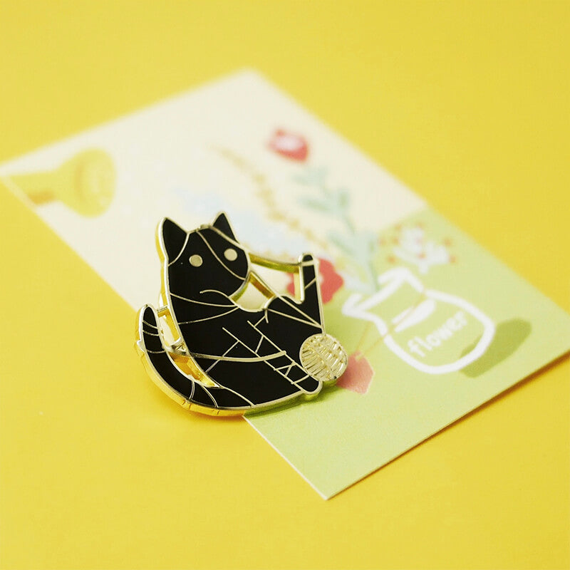 Black Cat Tangled in a Ball of Thread Enamel Pin Black Cat Tangled in a Ball of Thread Enamel Pin