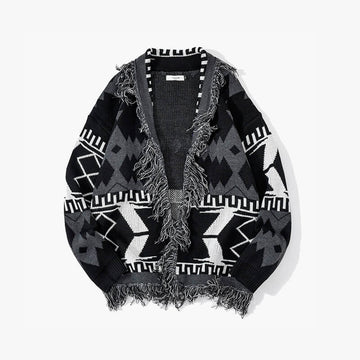 Black Gray Geometrical Comfy Knitted Cardigan Black Gray Geometrical Comfy Knitted Cardigan