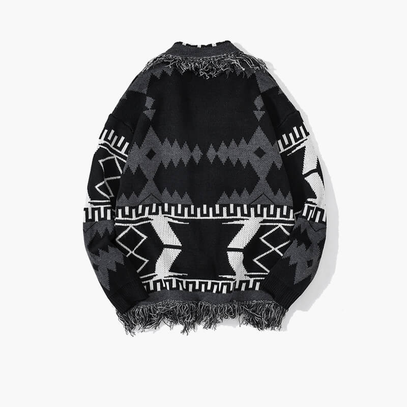 Black Gray Geometrical Comfy Knitted Cardigan Black Gray Geometrical Comfy Knitted Cardigan