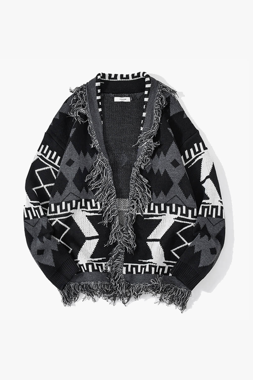 Black Gray Geometrical Comfy Knitted Cardigan Black Gray Geometrical Comfy Knitted Cardigan