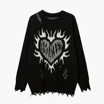 Black Heart in Flames Ripped Sweater Black Heart in Flames Ripped Sweater