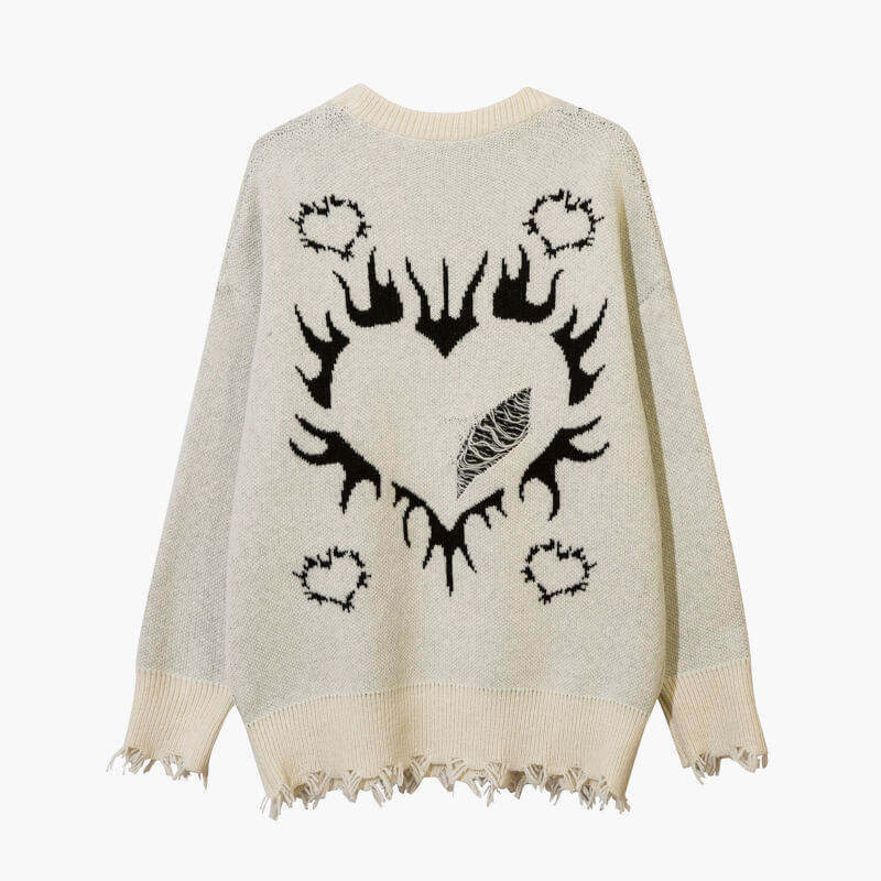 Black Heart in Flames Ripped Sweater Black Heart in Flames Ripped Sweater