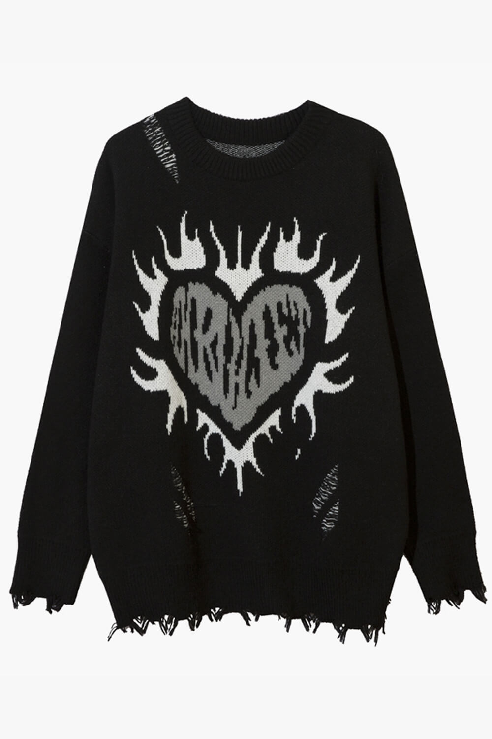 Black Heart in Flames Ripped Sweater Black Heart in Flames Ripped Sweater