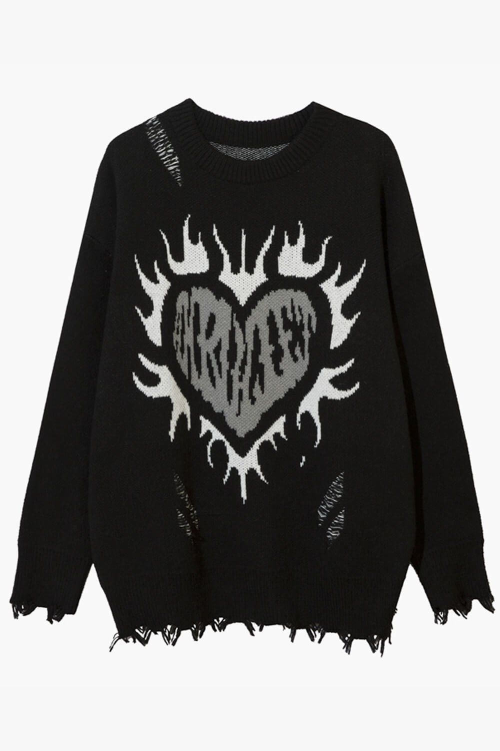 Black Heart in Flames Ripped Sweater