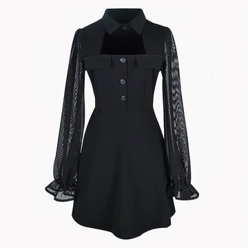 Black Mesh Sleeve Goth Aesthetic Dress - Aesthetic Clothes Shop Black Mesh Sleeve Goth Aesthetic Dress - Aesthetic Clothes Shop