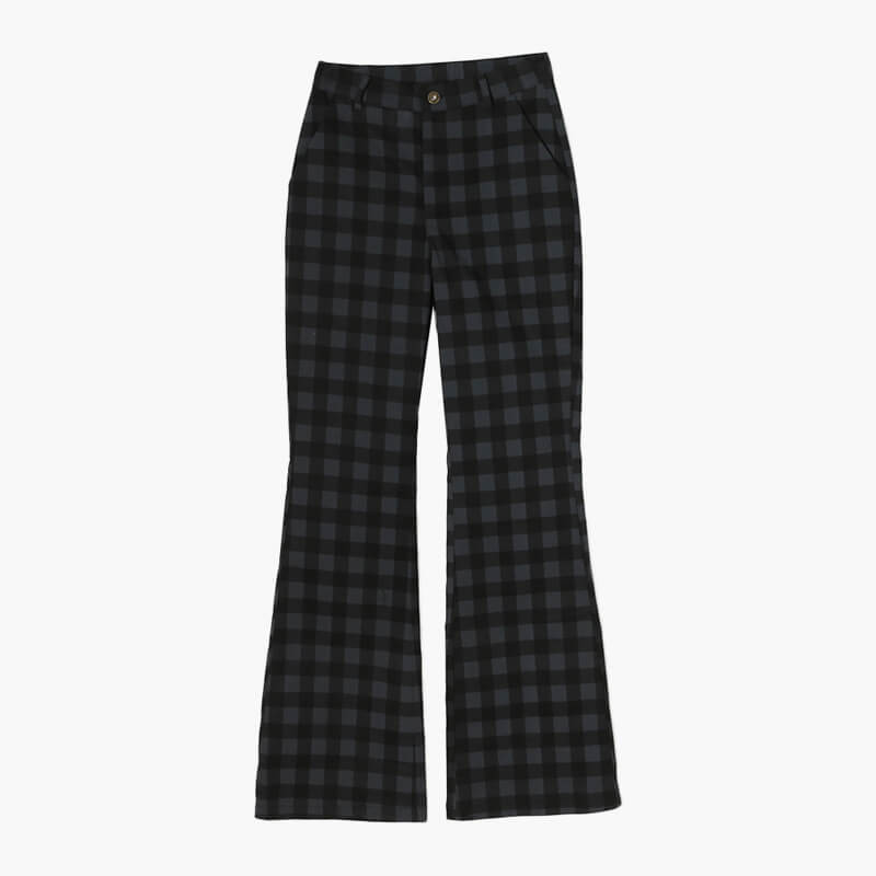Black Plaid Aesthetic Pants Flared Black Plaid Aesthetic Pants Flared