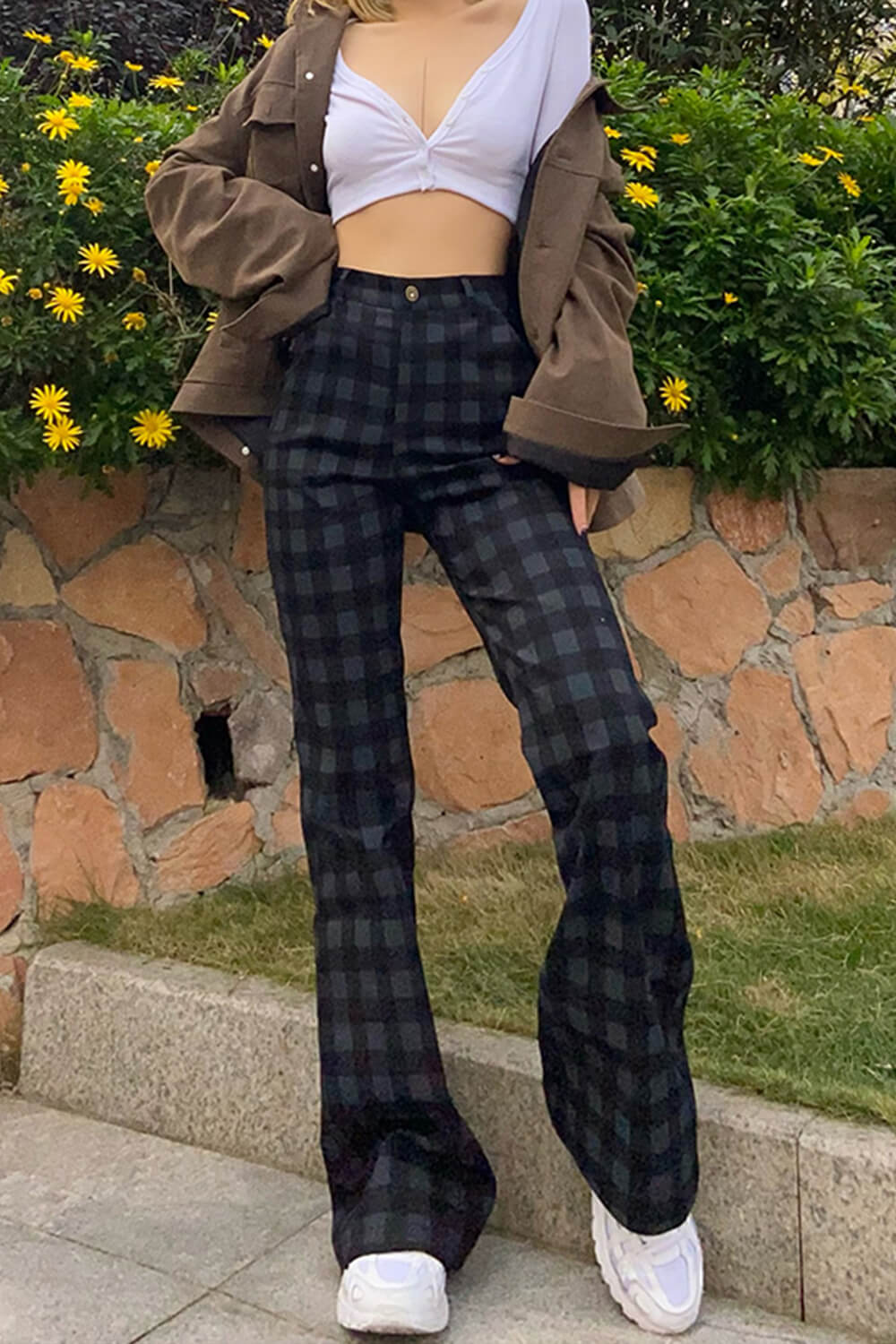 Black Plaid Aesthetic Pants Flared Black Plaid Aesthetic Pants Flared