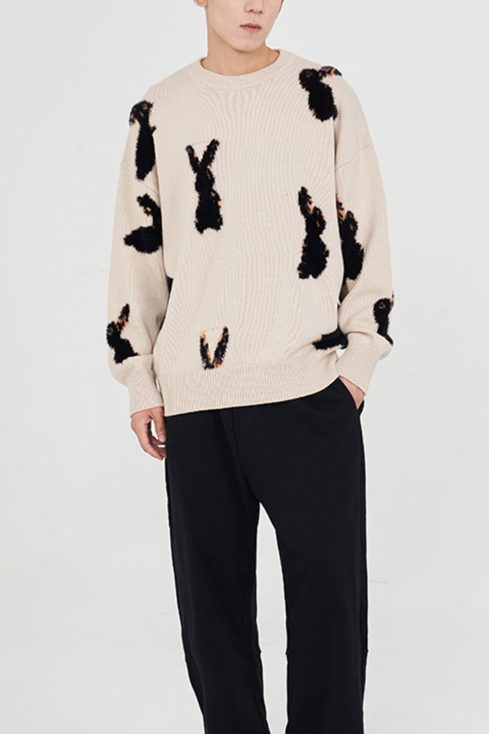 Black Rabbits Round Neck Sweater Black Rabbits Round Neck Sweater