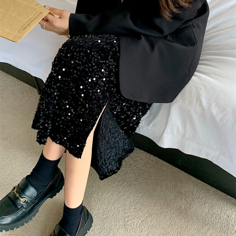 Black Sequin Midi Skirt Black Sequin Midi Skirt