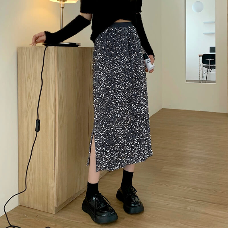 Black Sequin Midi Skirt Black Sequin Midi Skirt