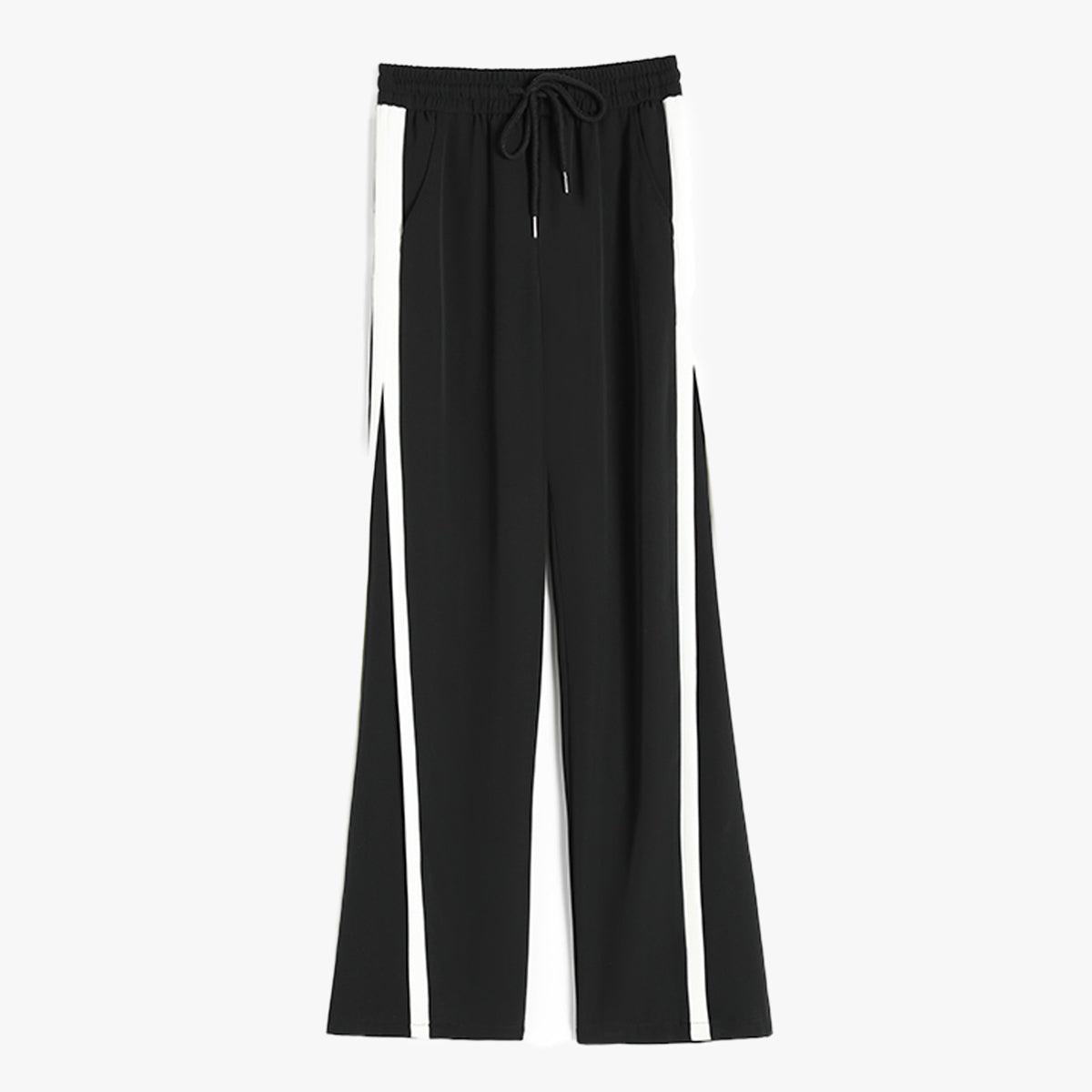 Black Sporty Side Lined Pants - Aesthetic Clothes Shop