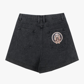 Black Vintage Shorts Back Pocket Dog Patch - Aesthetic Clothes Shop Black Vintage Shorts Back Pocket Dog Patch - Aesthetic Clothes Shop