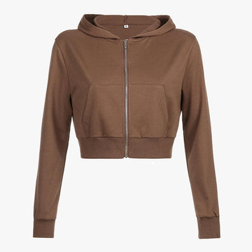 Blank Brown Zipper Crop Hoodie - Aesthetic Clothes Shop Blank Brown Zipper Crop Hoodie - Aesthetic Clothes Shop