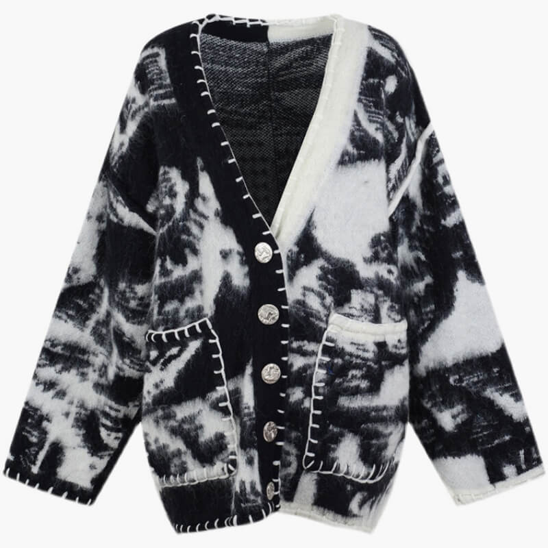 Blue Waves Retro Cardigan Split Color Design Blue Waves Retro Cardigan Split Color Design