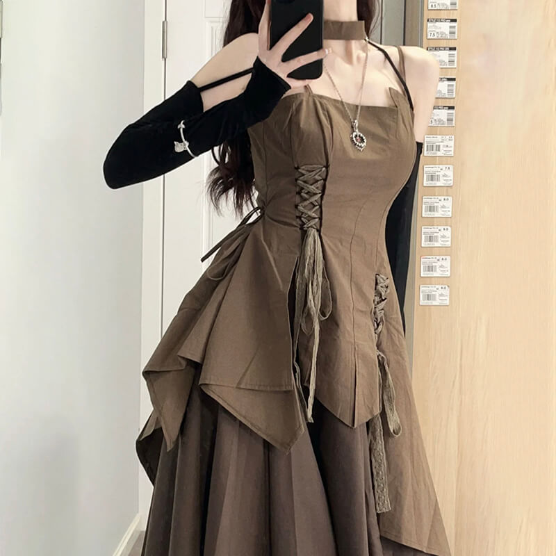 Brown Medieval Tavern Girl Fairytale Dress