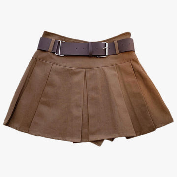 Brown Pleated Skirt With Belt