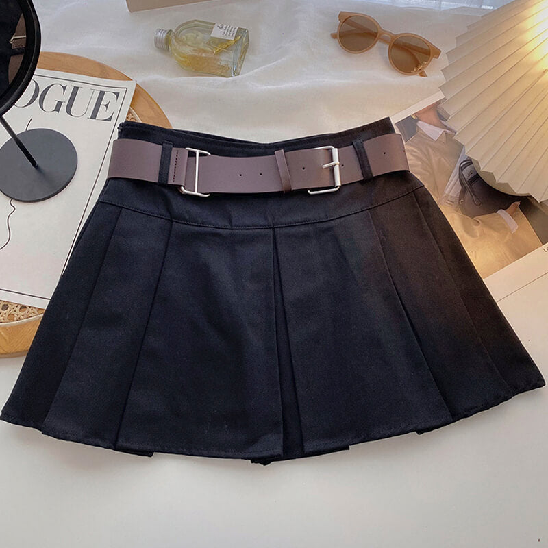 Brown Pleated Skirt With Belt Brown Pleated Skirt With Belt